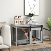 PawHut 80cm Dog Crate Furniture with Removable Cushion for Large Dogs- Grey(m-10)