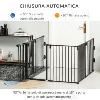 PawHut Cancelletto di Sicurezza Pieghevole 6 Sezioni, Cancellino Barriera per Cani in Acciaio, Sistema di Blocco e Chiusura Automatica, Nero(m-5)
