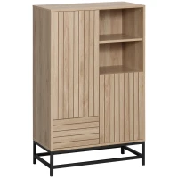 HOMCOM Buffet Meuble de Rangement sur pied de fer avec 2 placards 1 tiroir et 2 niches Aspect Bois - 75 x 40 x 120 cm(m-1)