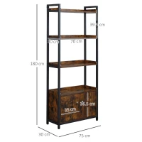 HOMCOM Mobile Libreria 4 Ripiani con Armadietto a 2 Ante, Libreria Scaffale in Stile Industriale per Casa e Ufficio, 75x30x180cm, Marrone(m-3)