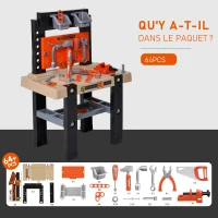 HOMCOM Jeu d'imitation établi et Outils pour Enfant Jeu de Bricolage 64 pièces Orange Noir(m-4)