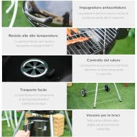 Outsunny Barbecue BBQ a Carbonella con Termometro Doppia Griglia Ripiano Inferiore 2 Ruote Metallo 57x63x94 cm Nero e argento(m-7)