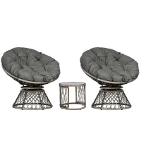 Outsunny Three-Piece Rattan Garden Moon Chair Set - Grey(m-11)