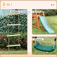 Outsunny Set con Scivolo, Altalena da Giardino e Scaletta a Corda in Legno per Bambini Età 3-8 Anni(m-4)