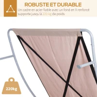 Outsunny Bain de Soleil 2 Places lit de Jardin Design Contemporain Toit réglable 2 roulettes 2 oreillers Acier époxy Polyester Sable(m-7)