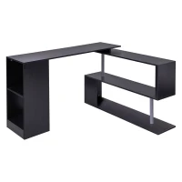 HOMCOM L-Shaped Computer Desk, 360° Rotating Corner Desk with Storage Shelves, 140 x 120cm Study Workstation for Home Office, Black(m-1)
