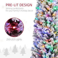 HOMCOM 7ft Snowy Artificial Christmas Tree, with Lights, Decorations and Pine Cones(m-4)