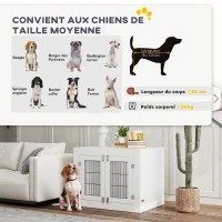 PawHut Cage pour chien intérieur caisse pour chien en bois 2 bols rotatifs à 360° 2 portes chien moyenne 80 x 60 x 63 cm blanc(m-8)