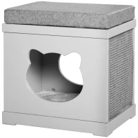 PawHut Cat House Bed Kitten Cave Cube Indoor for Small Pet with Removable Sisal Scratching Pads Soft Cushions, 41x30x36 cm, Grey(m-11)