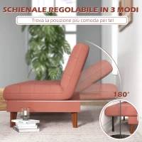 HOMCOM Divano Letto 3 Posti con Schienale Regolabile a 3 Livelli in Microfibra, 185x85x84cm, Arancione(m-5)