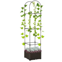 Outsunny Jardinière avec Treillis dim. 40L x 40l x 177H cm Insert d'irrigation Inclus PP Imitation rotin tressé Chocolat(m-1)