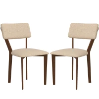HOMCOM Lot de 2 chaises salle à manger chaises de cuisine avec dossier pieds en bois tissu effet lin 49 x 56 x 85 cm beige(m-1)