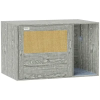 PawHut Cat Litter Box Enclosure with Rattan Door, Scratching Mat, Toy Ball, Non-Slip Foot Pads, Grey(m-11)
