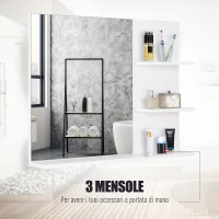 kleankin Mobiletto Pensile Bagno 60 x 10 x 48cm, con Specchio e 3 Ripiani, Armadietto a Parete in MDF Bianco(m-4)