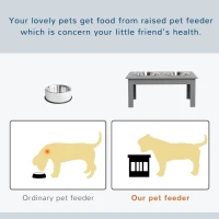 PawHut Raised Dog Feeding Bowls with Stand, Stainless Steel for Medium Dog, 58L x 31W x 25H cm - Grey(m-4)
