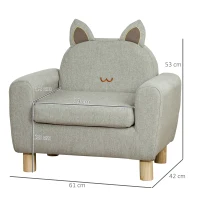 HOMCOM Fauteuil pour enfant canapé chaise enfant design scandinave grand confort avec oreille de chat piètement bois et tissu dim. 61l x 42P x 53H cm gris(m-3)