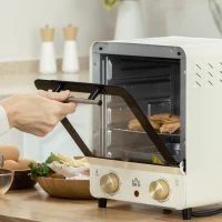 HOMCOM Mini Oven, 15 Litres Electric Oven and Grill with 60-230℃ Adjustable Temperature, 60 Minute Timer, Include Baking Tray, Wire Rack and Crumb Tray, 1000W, Cream White(m-9)