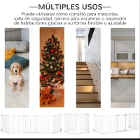 PawHut Barrera de Seguridad para Mascotas de 5 Paneles Plegable 300 cm con Cierre Inteligente para Escalera Pasillo Blanco(m-4)