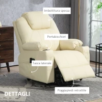HOMCOM Poltrona Alzapersona Reclinabile fino a 135° con 8 Punti Massaggio, Telecomando e Poggiapiedi, 88x92x106 cm, Crema(m-8)