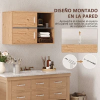 HOMCOM Armario de Baño de Pared con Compartimentos Abiertos y 2 Puertas Mueble de Baño Moderno 80x35x57,5 cm Natural(m-4)