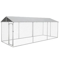 PawHut Kennel per Cani da Esterno con Tetto Impermeabile in Tessuto Oxford e Acciaio, 6x2.3x2.3m, Argento(m-10)