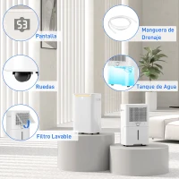 HOMCOM Deshumidificador 20L/día Depósito de Agua 2,5L Temporizador 24 H Pantalla Digital de Humedad para Dormitorio 25㎡ Blanco(m-8)