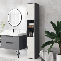 kleankin Line Embossed Tall Bathroom Storage Cabinet - Grey(m-9)