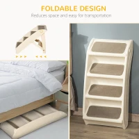 PawHut Foldable Four-Step Pet Stairs, for Cats, Small Miniature Dogs, with Non-Slip Mats 62 x 38 x 49.5cm - Beige(m-4)