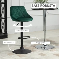 HOMCOM Set 2 Sgabelli da Bar, Altezza Regolabile con Base in Metallo e Seduta in Velluto, Sgabelli Moderni con Schienale e Poggiapiedi, 46x48x83-104 cm, Verde(m-5)