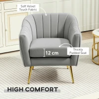 HOMCOM Velvet-Feel Shell Back Accent Chair - Grey(m-4)