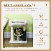 PawHut Petit arbre à chat arbre à grimper tour de jeux hauteur 48 cm poteau en sisal gris avec balle suspendue gris(m-4)