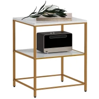 HOMCOM Table d'appoint, bout de canapé avec 2 étagères effet marbre et structure en métal doré, 44L x 40l x 54,5H cm(m-10)