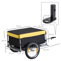 HOMCOM Two-Wheel Bicycle Large Cargo Wagon Trailer Oxford Fabric, Folding Storage, & Removable Cover, Yellow(m-3)