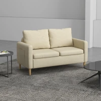 HOMCOM Two Seater Sofa for Living Room, Modern Fabric Couch with Wood Legs and 2 Pockets for Bedroom and Home Office, Beige(m-8)