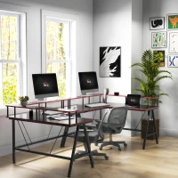 HOMCOM L Shaped Gaming Desk, Corner Computer Desk with Monitor Stand for Home Office, 140 x 130 x 93cm, Black and Red(m-10)