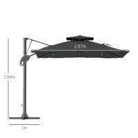 Outsunny 3m Thick Fabric Cantilever Garden Parasol, with Cross Base - Grey(m-3)