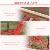 Outsunny Cotton Hammock Soft Portable Swing Sleeping w/ Headrest & Side Pocket Deluxe Swing Chair for Beach, Yard, Bedroom, Patio, Porch, Indoor, Outdoor，270 x 80 cm(m-5)