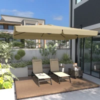 Outsunny Parasol déporté carré inclinable manivelle avec pied en croix 3 x 3 x 2,56H m, aluminium, pour jardin, beige(m-7)