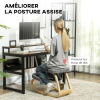 HOMCOM Siège assis genoux, siège ergonomique en bois à bascule, chaise à genoux pour bureau à domiciles, gris(m-4)