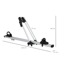 HOMCOM Portabicicletas de Techo para Vehículo Soporte para Bicicletas con Brazo de Pinza Ángulo Ajustable de 0-180 Grados Apto para Ancho de Ruedas de Menos de 5 cm 132x21x66 cm Plata(m-3)
