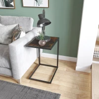 HOMCOM C-Shaped Side Table, Bedside Table with Metal Frame, Accent Sofa Couch Table for Living room, Bedroom, Brown and Black(m-8)