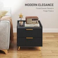 HOMCOM Elegant Two-Drawer Bedside Table - Black(m-4)