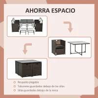 Outsunny Conjunto de Muebles de Jardín Comedor 9 Piezas de Ratán Apilables con Cojines para Terraza 1 Mesa 4 Sillas y 4 Taburetes de Exterior Elegante Marrón(m-6)