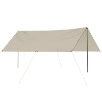 Outsunny Tente tarp de camping bâche 5 x 3 m protection solaire avec 2 mâts et sac de transport multifonction kaki(m-1)