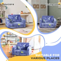 AIYAPLAY 2 in 1 Kids Kids Folding Bed Armchair with Glow in The Dark Cosmic Design, Washable Cushion and Cover, Blue(m-6)