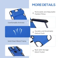 Outsunny 2 in 1 Folding Sun Lounger Reclining Garden Chair with 2-Level Adjustable Backrest, Outdoor Zero Gravity Recliner Garden Chair with Head Pillow and Armrests, Blue(m-6)