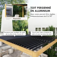 Outsunny Pergola 3 x 4 m bioclimatique tonnelle avec lames orientables manivelle, style contemporain, aluminium - noir et naturel(m-4)