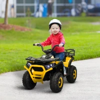 AIYAPLAY 12V Kids Electric Ride on ATV, Battery-Powered Quad Bike w/ Spring Suspension, Forward Backward, Storage Basket, Yellow(m-2)