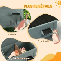 PawHut Maison pour chats niche d'extérieur en bois surélevée avec toit ouvrable isolée  85 x 50 x 68,5 cm gris foncé et noir(m-7)
