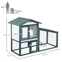 PawHut Conejera de Madera Exterior Jaula para Conejos de 2 Niveles con Bandeja Extraíble y Múltiples Entradas Techo de Asfalto Cobayas Gallinas 140x65x100 cm Verde(m-3)